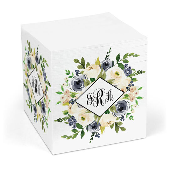 Gray and Ivory Rose Bunch Sticky Memo Cube